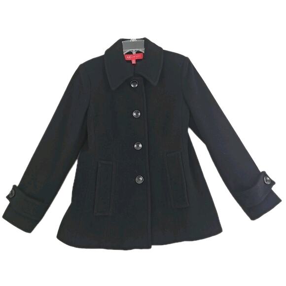 Anne Klein AK ~Woman Size M~ Black Wool Blend Jacket Pea Coat Fully Lined. - Picture 12 of 14